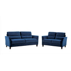2 Pieces Mid Century Modern Upholstered Sloped Arms Living Room Set, Loveseat and Sofa