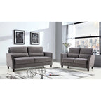 2 Pieces Mid Century Modern Upholstered Sloped Arms Living Room Set, Loveseat and Sofa