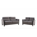 2 Pieces Mid Century Modern Upholstered Sloped Arms Living Room Set, Loveseat and Sofa