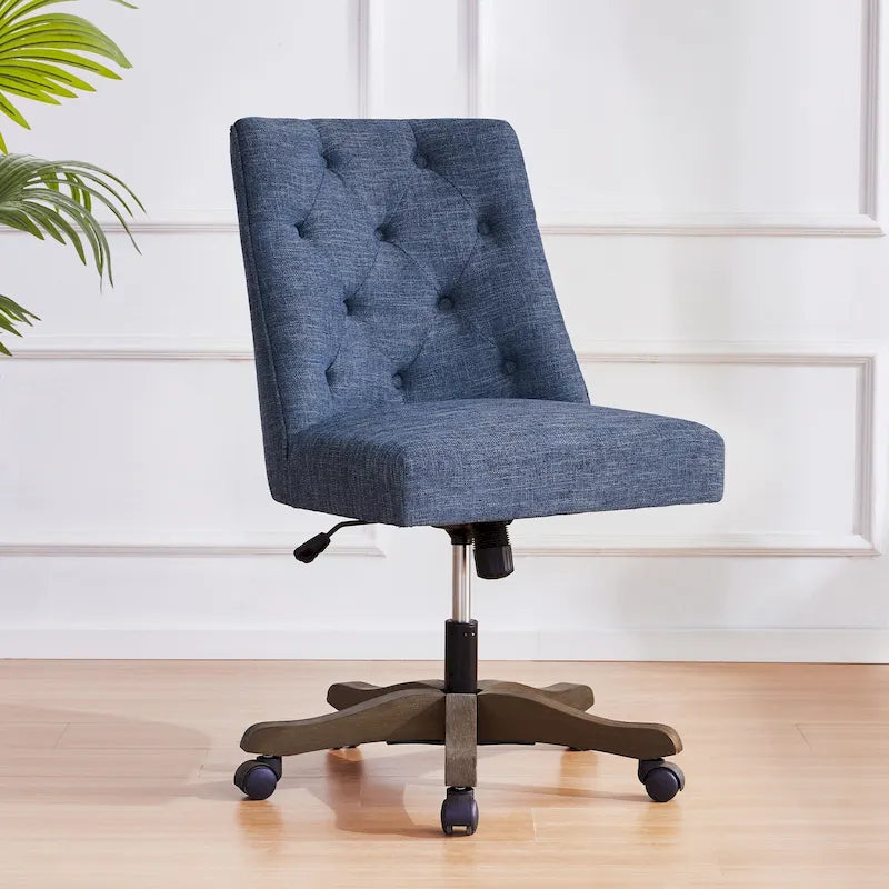 Upholstered Swivel Desk Chair, Armless Home Office Chair, Adjustable Height Computer Chair with Wheels for Study