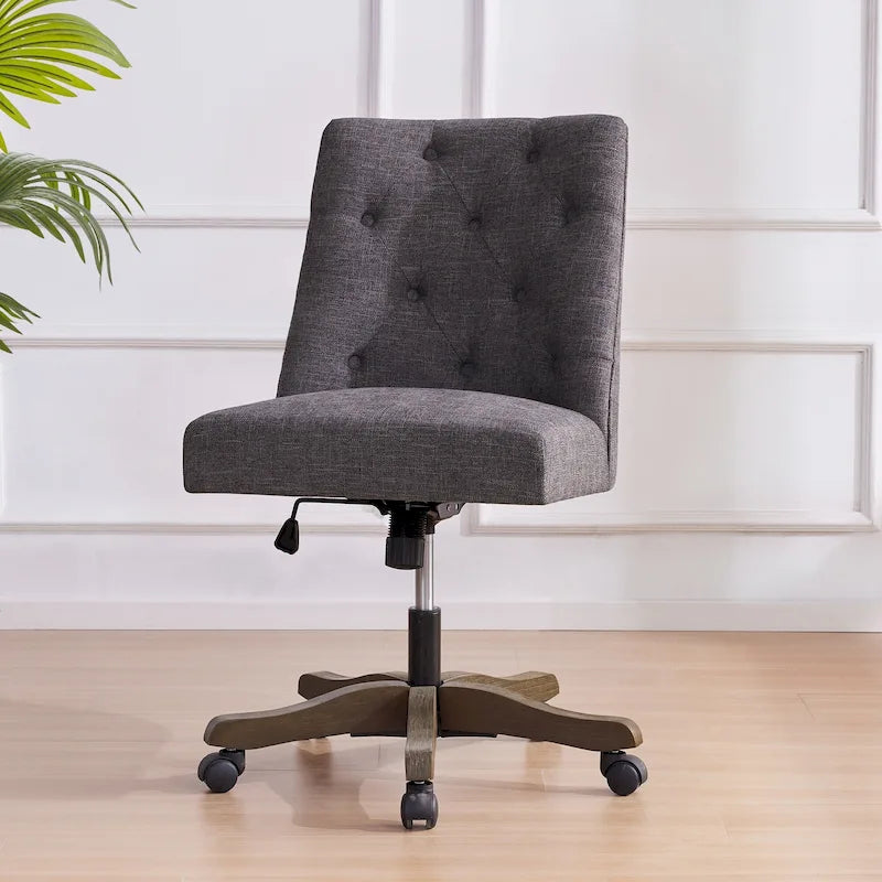 Upholstered Swivel Desk Chair, Armless Home Office Chair, Adjustable Height Computer Chair with Wheels for Study