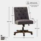 Upholstered Swivel Desk Chair, Armless Home Office Chair, Adjustable Height Computer Chair with Wheels for Study