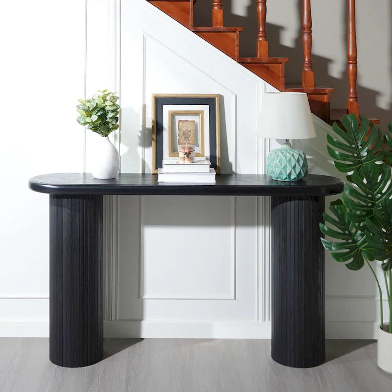 60 Wood Console Table with Ribbed Legs
