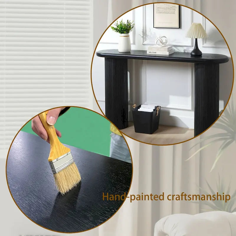 60 Wood Console Table with Ribbed Legs