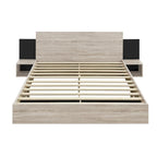 Queen Floating Bed Frame Modern Wooden Platform Bed with 2 Bedside Nightstand and LED Lights, No Box Spring Needed