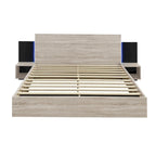 Queen Floating Bed Frame Modern Wooden Platform Bed with 2 Bedside Nightstand and LED Lights, No Box Spring Needed