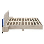 Queen Floating Bed Frame Modern Wooden Platform Bed with 2 Bedside Nightstand and LED Lights, No Box Spring Needed
