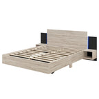 Queen Floating Bed Frame Modern Wooden Platform Bed with 2 Bedside Nightstand and LED Lights, No Box Spring Needed