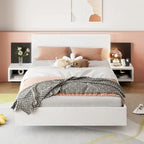 Queen Floating Bed Frame Modern Wooden Platform Bed with 2 Bedside Nightstand and LED Lights, No Box Spring Needed