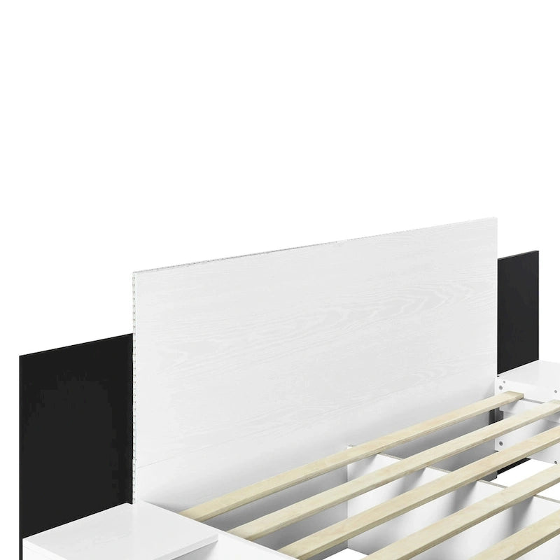 Queen Floating Bed Frame Modern Wooden Platform Bed with 2 Bedside Nightstand and LED Lights, No Box Spring Needed