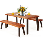 Costway 3 Pieces Picnic Table Set Acacia Wood Table Bench with Steel
