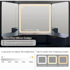 Modern Fluted Makeup Vanity Desk with 3 Way Mirror&Light, Vanity Table
