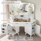 Modern Fluted Makeup Vanity Desk with 3 Way Mirror&Light, Vanity Table