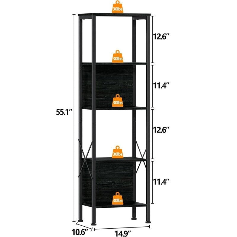 5 Tier Tall Bookshelf - 14.9D x 10.6W x 55.1H