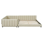 Double Upholstered Platform Bed Queen Size & Twin XL Size, PU Leather Mother & Child Bed Floor Bed Daybed for Bedroom