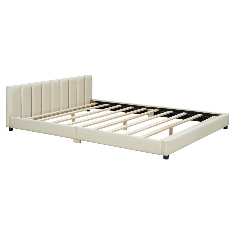 Double Upholstered Platform Bed Queen Size & Twin XL Size, PU Leather Mother & Child Bed Floor Bed Daybed for Bedroom