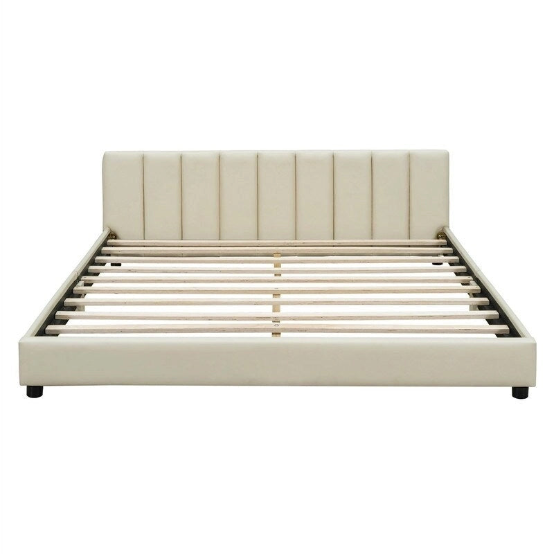 Double Upholstered Platform Bed Queen Size & Twin XL Size, PU Leather Mother & Child Bed Floor Bed Daybed for Bedroom