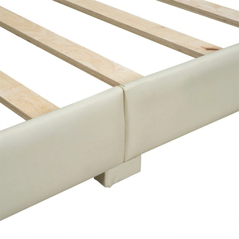 Double Upholstered Platform Bed Queen Size & Twin XL Size, PU Leather Mother & Child Bed Floor Bed Daybed for Bedroom