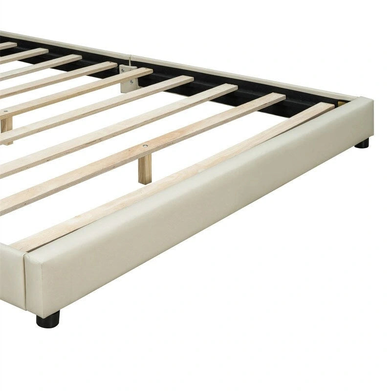 Double Upholstered Platform Bed Queen Size & Twin XL Size, PU Leather Mother & Child Bed Floor Bed Daybed for Bedroom