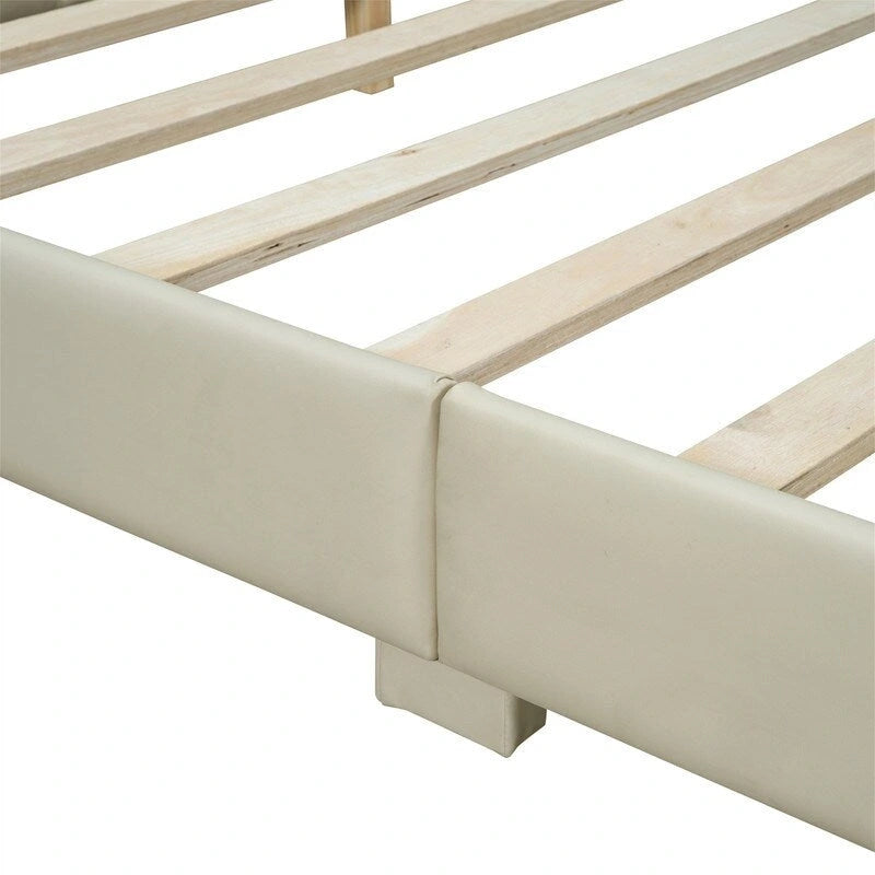 Double Upholstered Platform Bed Queen Size & Twin XL Size, PU Leather Mother & Child Bed Floor Bed Daybed for Bedroom