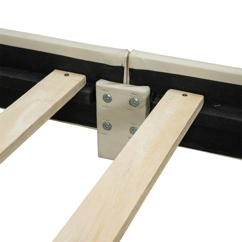 Double Upholstered Platform Bed Queen Size & Twin XL Size, PU Leather Mother & Child Bed Floor Bed Daybed for Bedroom