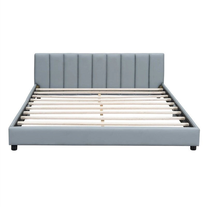 Double Upholstered Platform Bed Queen Size & Twin XL Size, PU Leather Mother & Child Bed Floor Bed Daybed for Bedroom