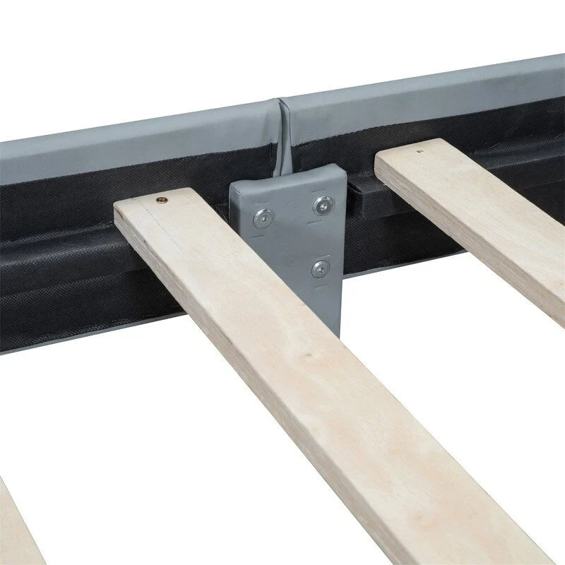 Double Upholstered Platform Bed Queen Size & Twin XL Size, PU Leather Mother & Child Bed Floor Bed Daybed for Bedroom