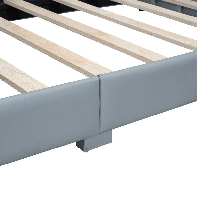 Double Upholstered Platform Bed Queen Size & Twin XL Size, PU Leather Mother & Child Bed Floor Bed Daybed for Bedroom