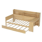 Twin/Full Size Multifunctional Daybed with Storage Shelves and Desk, Wooden Platform Bed Frame with Twin Size Trundle