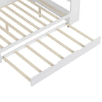 Twin/Full Size Multifunctional Daybed with Storage Shelves and Desk, Wooden Platform Bed Frame with Twin Size Trundle
