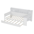 Twin/Full Size Multifunctional Daybed with Storage Shelves and Desk, Wooden Platform Bed Frame with Twin Size Trundle