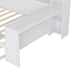 Twin/Full Size Multifunctional Daybed with Storage Shelves and Desk, Wooden Platform Bed Frame with Twin Size Trundle