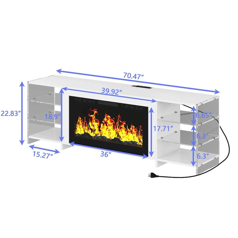 VECELO 70 Rustic TV Stand without/with Fireplace Heater(2 Options),Media Entertainment Center Table with Storage Shelves