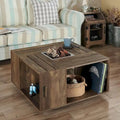 DH BASIC Rustic Oak 32-inch Open Shelf Mobile Coffee Table by Denhour