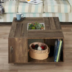 DH BASIC Rustic Oak 32-inch Open Shelf Mobile Coffee Table by Denhour