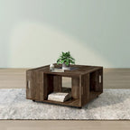 DH BASIC Rustic Oak 32-inch Open Shelf Mobile Coffee Table by Denhour
