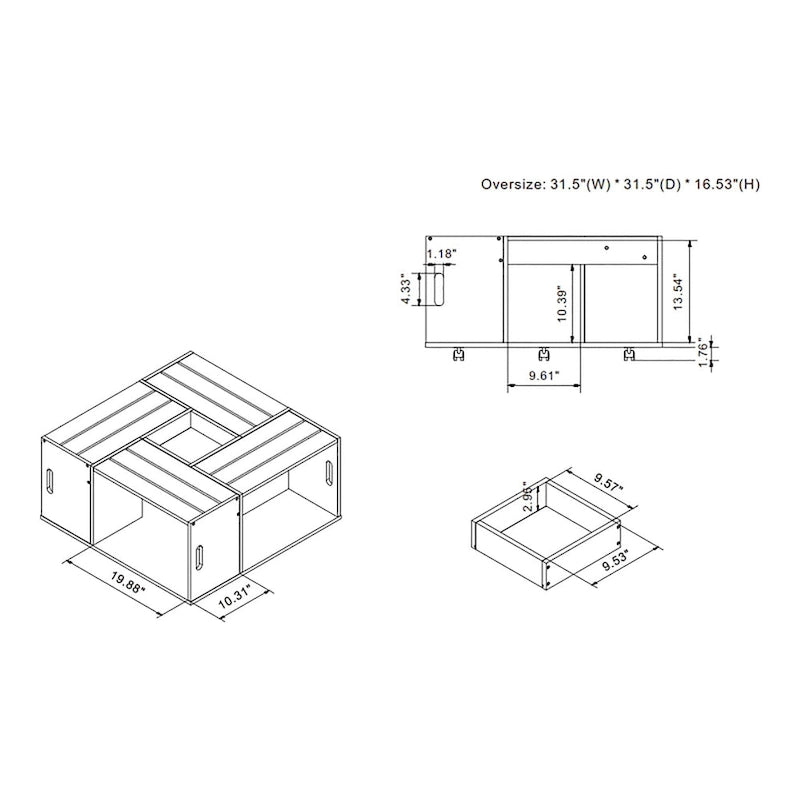 DH BASIC Rustic Oak 32-inch Open Shelf Mobile Coffee Table by Denhour