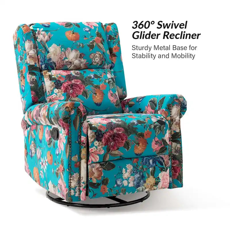 Leopold Transitional Floral Print Manual Swivel Rocking Recliner with Nailhead Trims Set of 2 by HULALA HOME