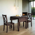 3-Piece Wood Drop Leaf Breakfast Nook Dining Table Set with 2 X-back Chairs for Small Places