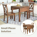 3-Piece Wood Drop Leaf Breakfast Nook Dining Table Set with 2 X-back Chairs for Small Places