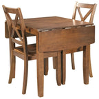 3-Piece Wood Drop Leaf Breakfast Nook Dining Table Set with 2 X-back Chairs for Small Places