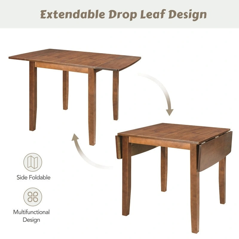 3-Piece Wood Drop Leaf Breakfast Nook Dining Table Set with 2 X-back Chairs for Small Places