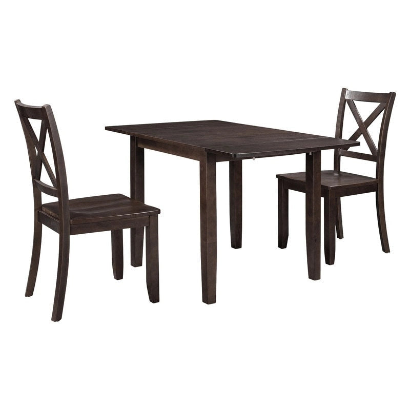 3-Piece Wood Drop Leaf Breakfast Nook Dining Table Set with 2 X-back Chairs for Small Places
