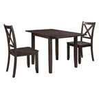 3-Piece Wood Drop Leaf Breakfast Nook Dining Table Set with 2 X-back Chairs for Small Places