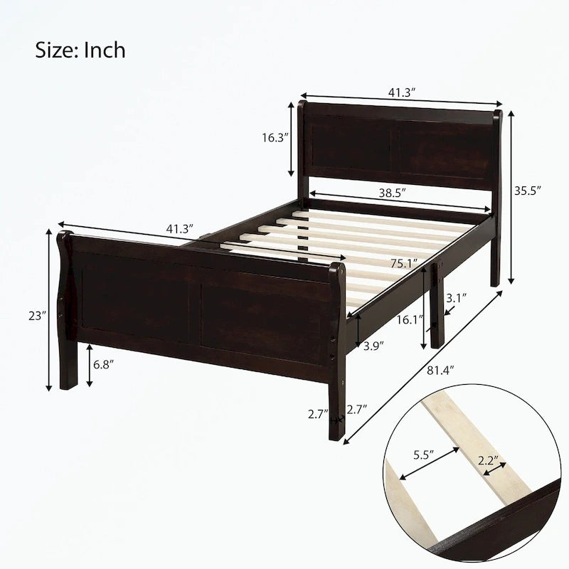 Wood Platform Bed with Headboard/Footboard/Wood Slat Support