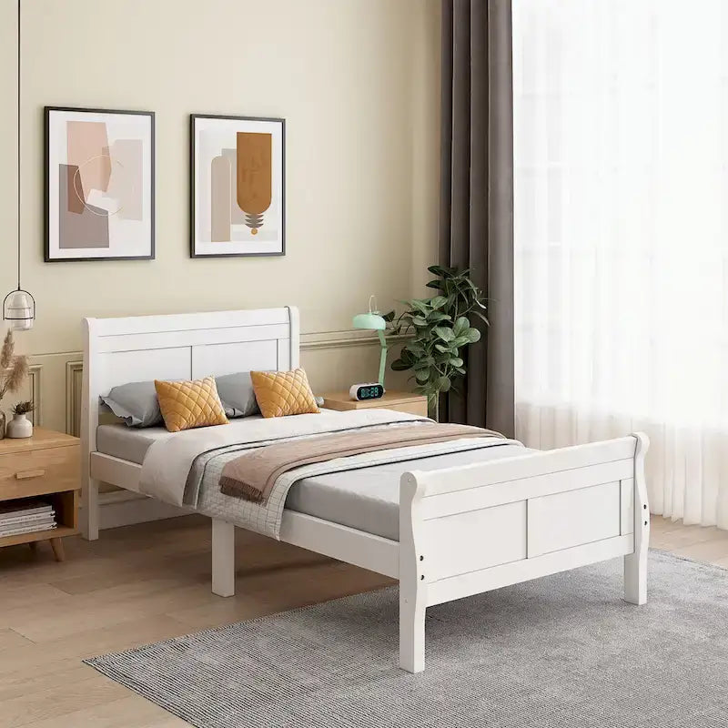 Wood Platform Bed with Headboard/Footboard/Wood Slat Support