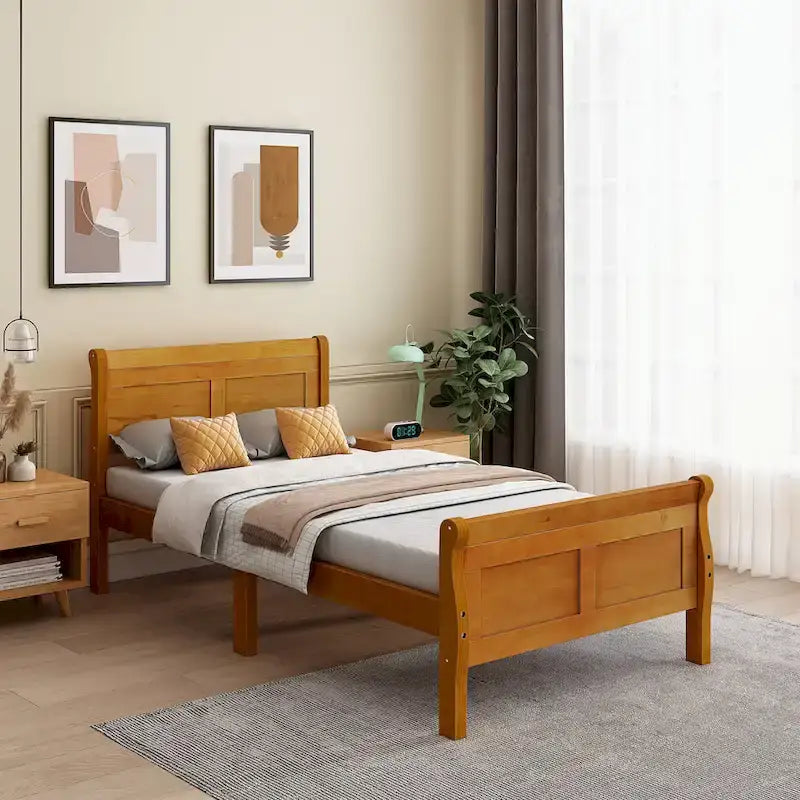 Wood Platform Bed with Headboard/Footboard/Wood Slat Support