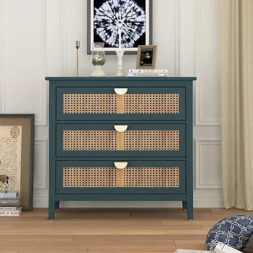 3 Drawers Rattan Storage Cabinet for Bedroom Living Room