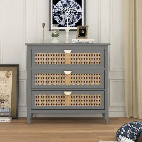 3 Drawers Rattan Storage Cabinet for Bedroom Living Room