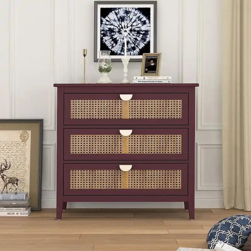 3 Drawers Rattan Storage Cabinet for Bedroom Living Room